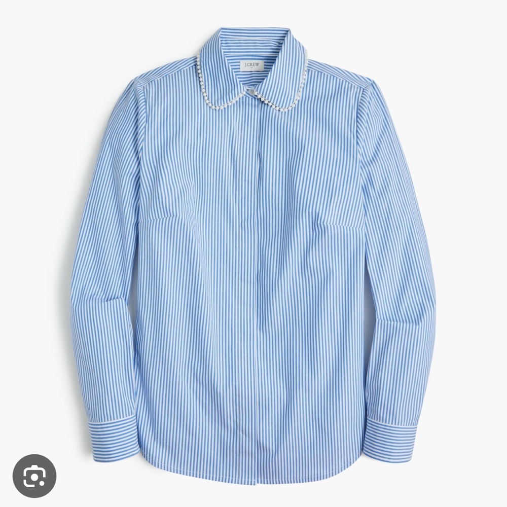NWT J. Crew Blue White Striped Pearl Collar Shirt XL